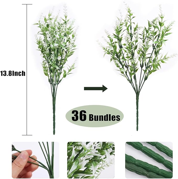 RECUTMS 36 Bundles Artificial Flowers for Outdoors, Artificial Plants UV Resistant Fake Flowers Greenery Faux Plants Outdoor for Decoration Outdoor Plants Hanging Planter Home Garden Decor(White)