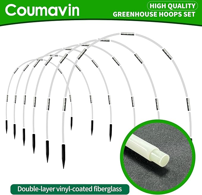 72 PCS Greenhouse Hoops for DIY Grow Tunnel Set, Garden Hoops for Raised Beds Row Cover, Flexible Fiberglass Plant Hoop Frame Support DIY Hoops Kit Garden Stakes for Outdoor, White