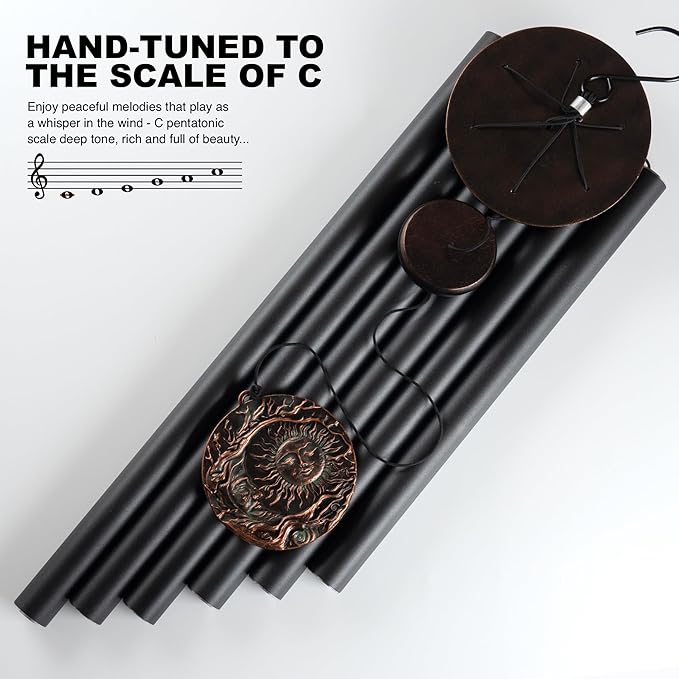 Vanquer Large Wind Chimes for Outside Deep Tone - 46'' Wind Chimes Outdoor Clearance, Memorial Windchimes, Sympathy Gift, Outdoor Décor, Patio, Home Décor, Vintage Black (46" Sun and Moon)