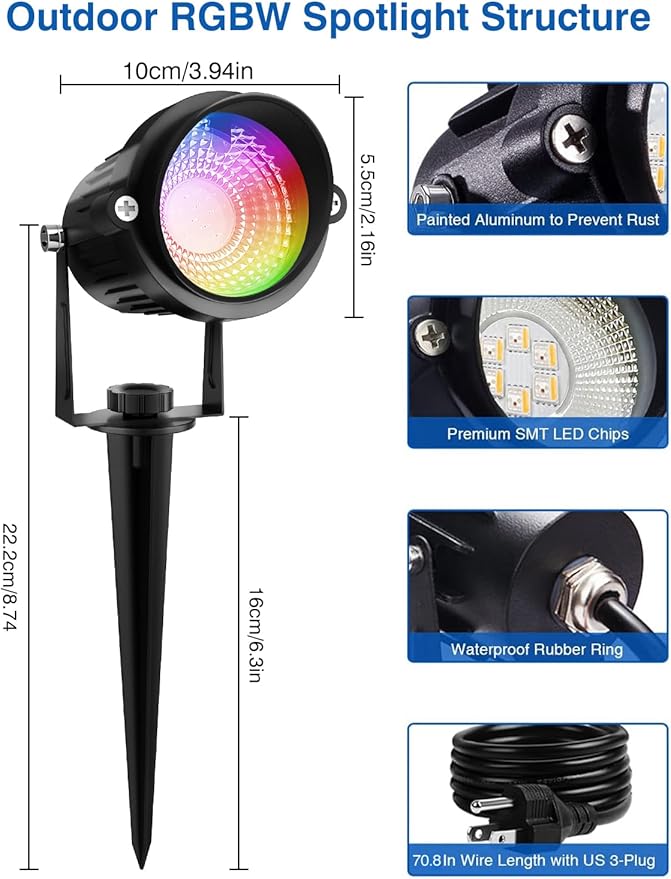 Halloween RGB Spot Lights Outdoor, Color Changing LED Landscape Lights with Remote Control IP65 Waterproof Landscape Lighting with Plug for Yard Tree Path Garden Decorative, 6 Pack