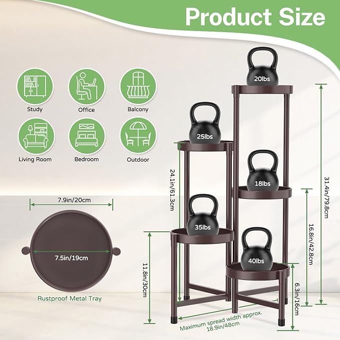 iDavosic.ly Plant Stand Indoor Outdoor, 5 Tier Corner Metal Flower Display Holder Shelf, Folding Tall Orchid Rack for Patio Balcony Porch Garden Living Room House, Violet Bronze