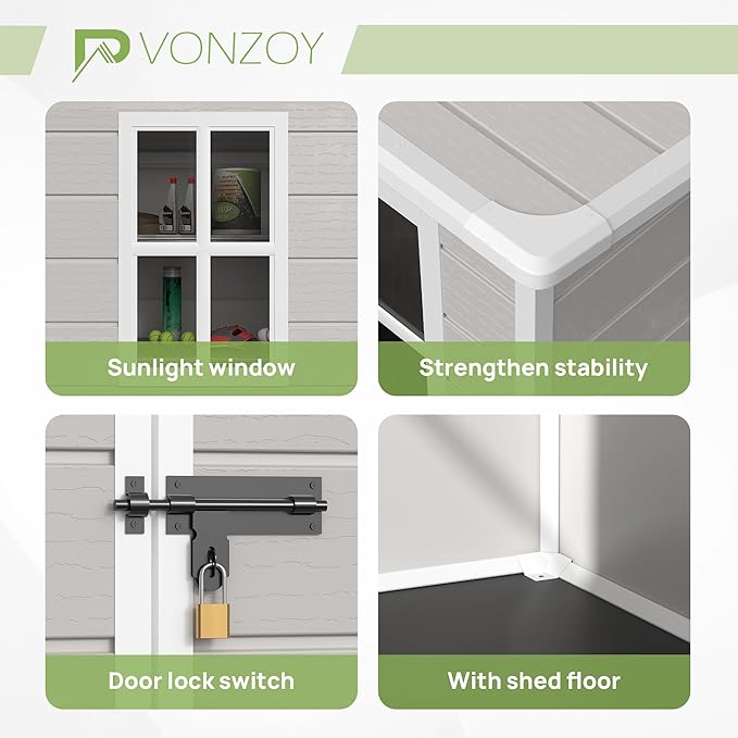 Resin Outdoor Storage Shed with Floor, 6x4.5 FT Plastic Garden Shed, Lockable Door & Window, Waterproof Tool Shed for Bike, Garbage Can, Lawn Mower, Patio Furniture Bedge