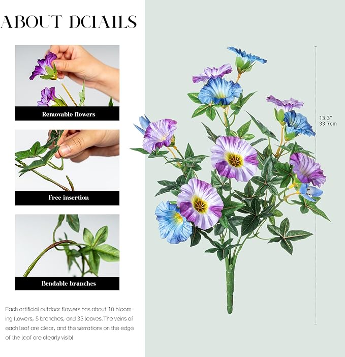 UV Resistant Artificial Petunias 13.3In Fake Flowers Artificial Flowers for Outdoors Silk Flowers Fake Hanging Basket Plants Suitable for Outdoor Porch Decor Patio Decor (Blue Purple, 4PCS)