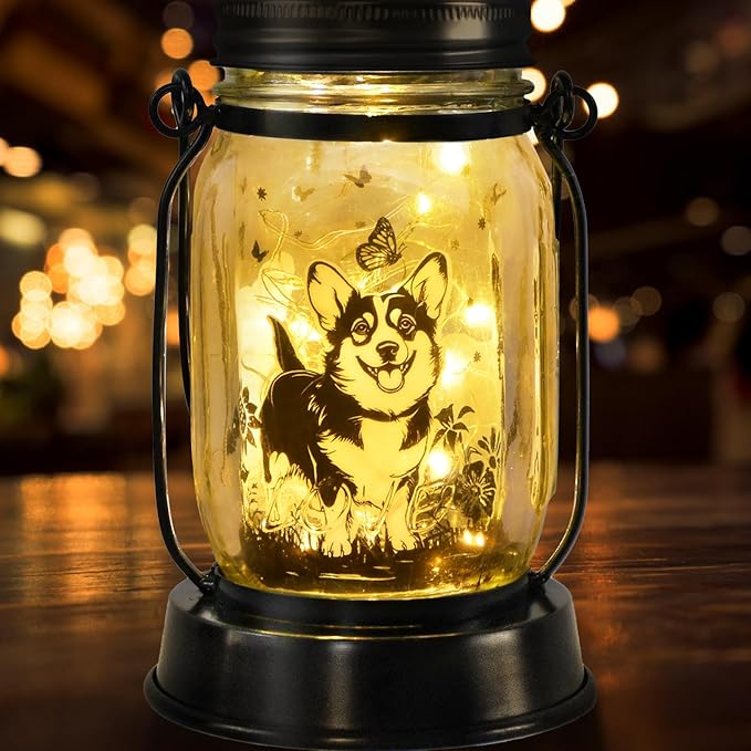 Corgi Gifts for Women/Men Corgi Solar Lanterns Dog Mom Birthday Dog Lovers Lantern Pet Loss Pet Memorial Lights Solar Garden Decoration for Yard, Patio,Backyard,Porch Torches