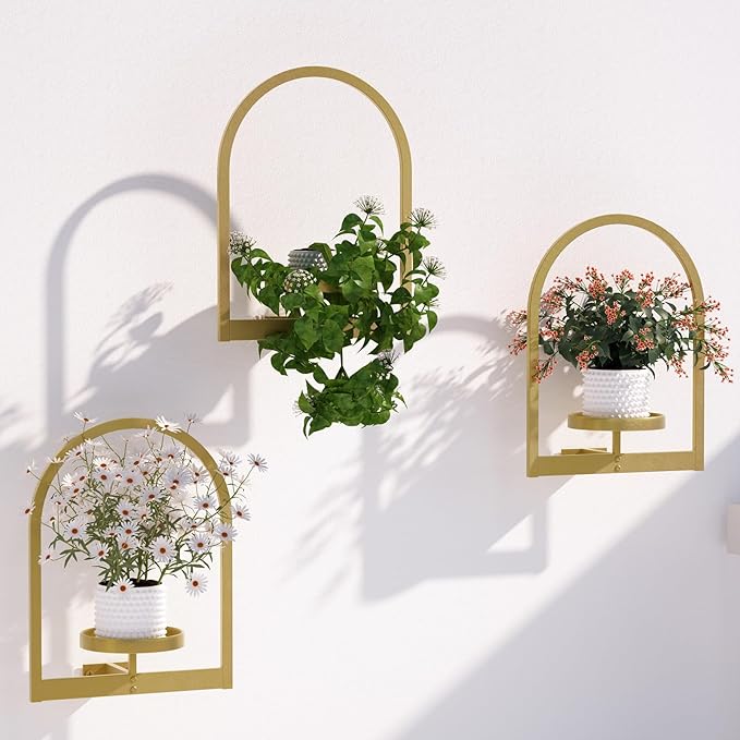 Wall Plant Holder, Wall Planter for Indoor Plants, Window Plant shelves for Multiple Plants Indoor Outdoor, Framed Plant Holder for Home Decor (3 Pack)