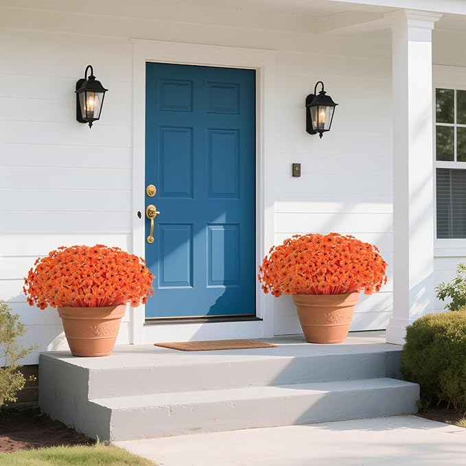 22Bunches of Outdoor Artificial Flowers, UV Resistant Fake Flowers Artificial Silk Flowers with Plastic Plants for Indoor Outdoor Front Porch Hanging Planter Decoration (22, Autumn Orange)