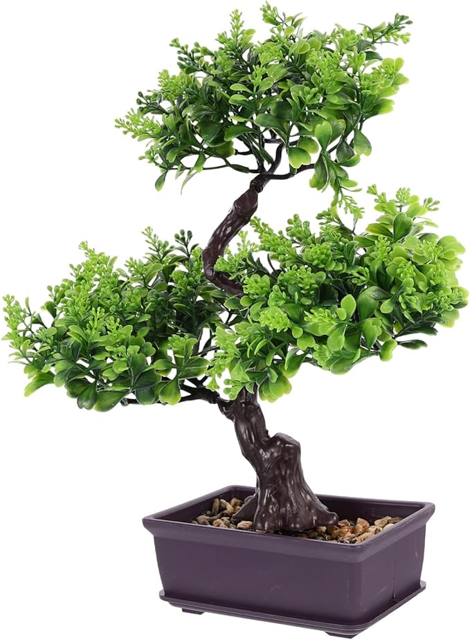 EXCEART Artificial Bonsai Tree, Plastic Plants Bonsai Ornament for Desktop Wedding Decor, Green Faux Bonsai Tree
