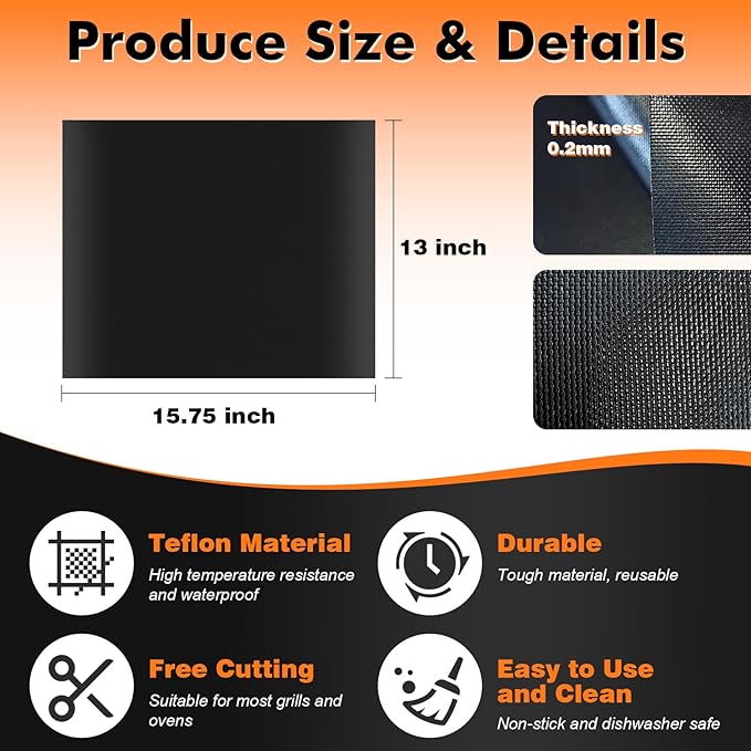 5PCS Grill Mats for Outdoor Grill – Non-Stick BBQ Mats, Reusable Heat Resistant Grill Mat for Gas, Charcoal & Electric Grill Accessories