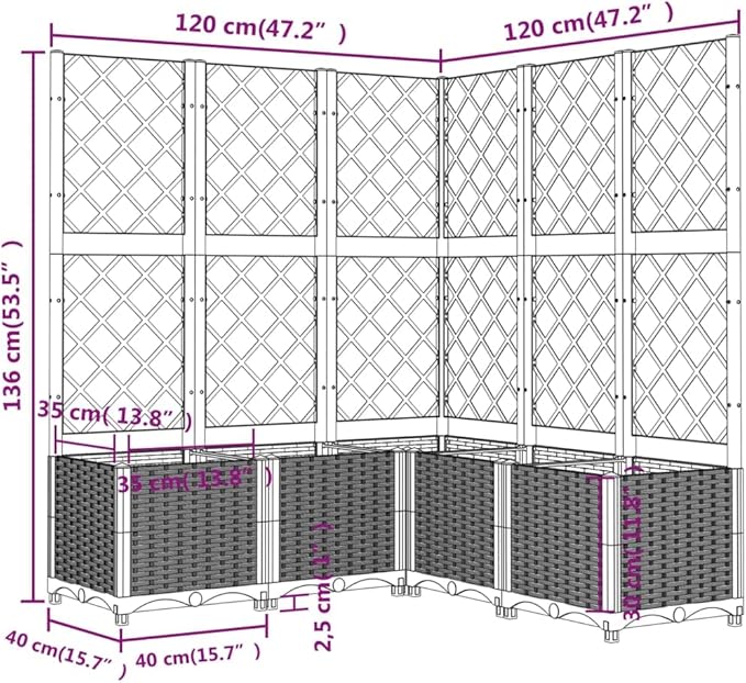 Garden Planter with Trellis, Trellis with Planter Box, Outdoor Raised Garden Bed for Climbing Plants, Raised Garden Bed Garden Planter Box, Brown 47.2"x47.2"x53.5" PP