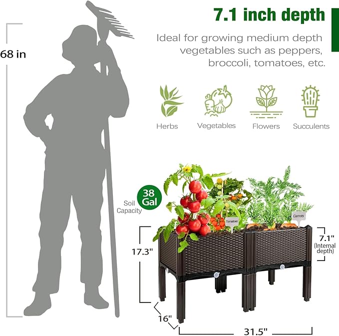 Raised Garden Bed with Legs Polypropylene Elevated Planter Boxes Outdoor Garden Box with Drain Outlet, Heat and Frost Resistance Planters