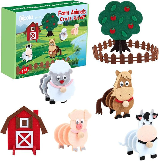Coola Farm Animals Craft Kit Set for Preschool Kids - Red Barn & Animal Tree Educational Kit for Ages 3-6, Easy DIY Farm Playset Activity for Boys & Girls, Pack of 7
