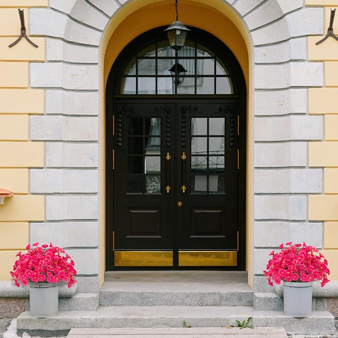 15 Bundles Artificial Flowers UV Resistant Outdoor Plants No Fade Faux Plastic Shrubs Fake Silk Flowers Window Box Garden Porch Home Decoration (Morning Glory Fuchsia)