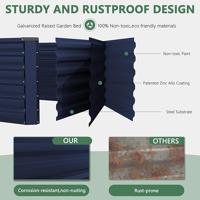 FOOWIN 2pcs 8x4x2ft Galvanized Raised Garden Bed, Planter Raised Garden Boxes Outdoor, Large Metal Raised Beds for Gardening, Garden Bed for Vegetables, Flowers, Herb, Royal Blue