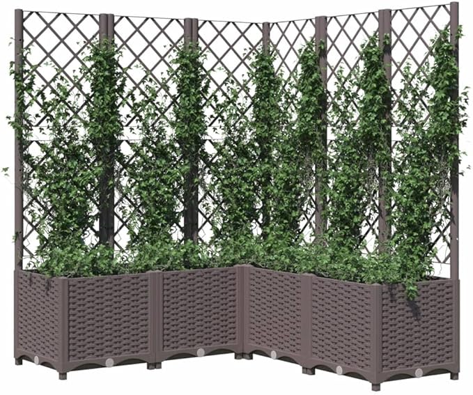Garden Planter with Trellis, Trellis with Planter Box, Outdoor Raised Garden Bed for Climbing Plants, Raised Garden Bed Garden Planter Box, Brown 47.2"x47.2"x53.5" PP
