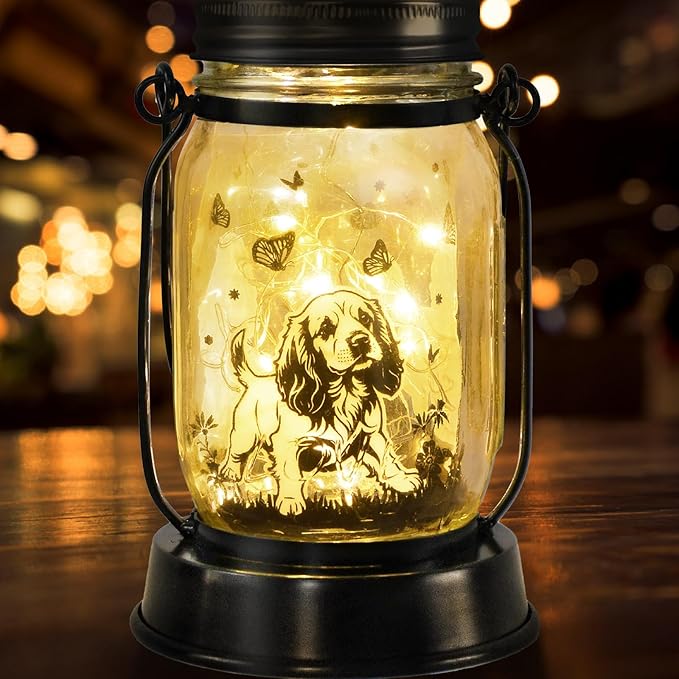 Cocker Spaniel Dog Gifts for Women/Men Cocker Spaniel Solar Lanterns Birthday Dog Lovers Lantern Pet loss Dog Memorial Lights Solar Garden Decoration for Yard, Patio,Backyard,Porch Torches Light