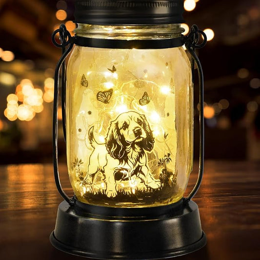 Cocker Spaniel Dog Gifts for Women/Men Cocker Spaniel Solar Lanterns Birthday Dog Lovers Lantern Pet loss Dog Memorial Lights Solar Garden Decoration for Yard, Patio,Backyard,Porch Torches Light