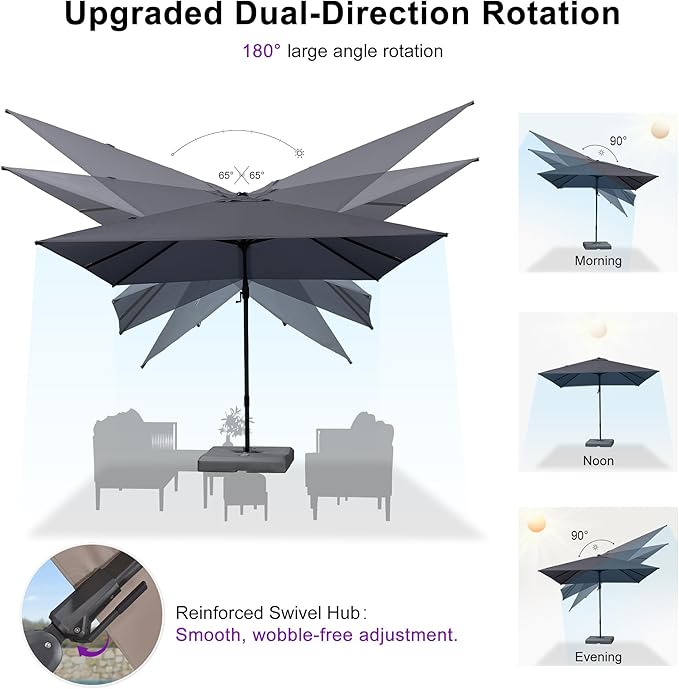PURPLE LEAF 9' X 12' Swivel Outdoor Patio Aluminum Umbrella with Base Left-right Tilting Cantilever Offset Umbrella with UV Resistant Heavy Duty Fabric for Deck Pool Patio Backyard, Graphite Grey