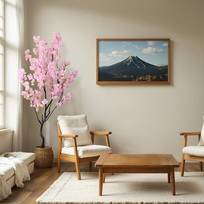 Faux Modern Pink Cherry Blossom Tree 7ft(84in)Tall Artificial Japanese Sakura Tree Decor Natural Fake Pink Floral Tree for Wedding Realistic Silk Plant in Pot for Home Living Room,Office,Outdoor Decor