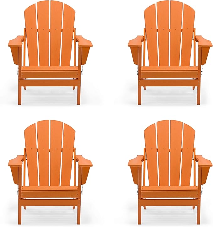 Westin Outdoors Laguna WO Home Furniture Adirondack Chair 4 PC Set Classic Outdoor Patio Folding Chair for Bon Fire Pit Lawn Backyard Beach Plastic Weather-Resistant (Orange)