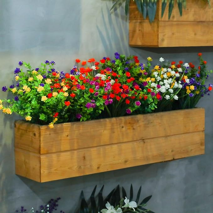 WILLBOND 48 Bundles Artificial Flowers Outdoor,UV Resistant Faux Plastic Plants Greenery Shrubs Flower Bulk for Hanging Planter Porch Window Home Wedding Spring Summer Decor (Fresh Color)