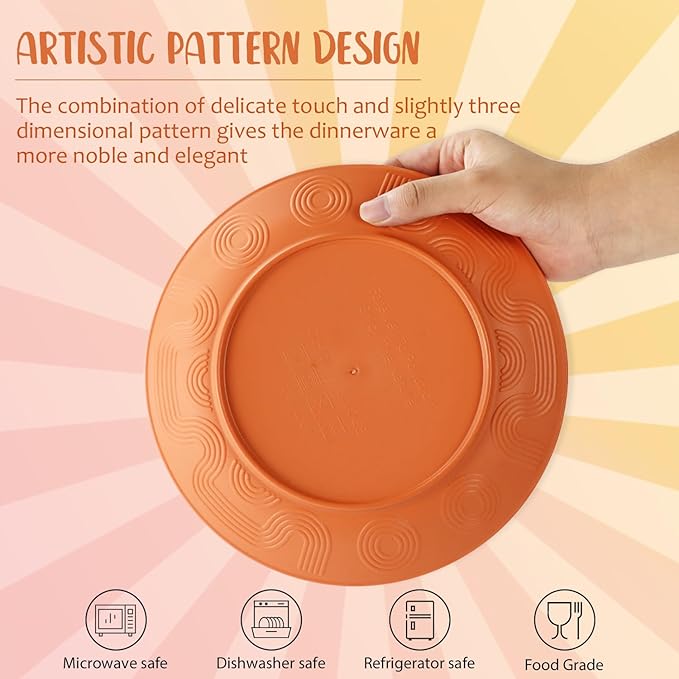 Wheat Straw Dinnerware Sets 40 PCS - Dishes Set for 8 Unbreakable Plates and Bowls Sets with Cups Dishwasher & Microwave Safe Lightweight Dinnerware for Kitchen Camping RV - Mondrian Colors