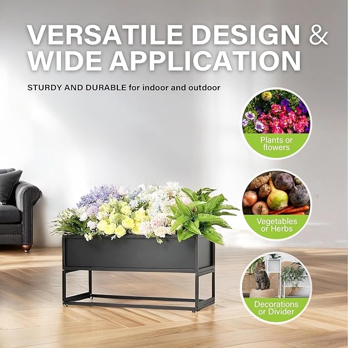 Cocoyard Modern Rectangular Planter Flower Box (Black, 14" H - 2 Pack)