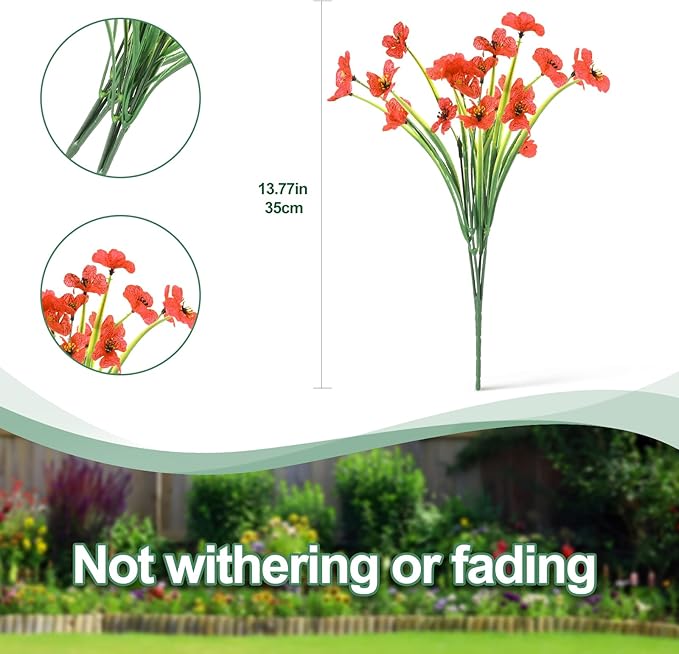 22 Bunches of Outdoor Artificial Flowers, UV Resistant Fake Flowers Artificial Silk Flowers with Plastic Plants for Indoor Outdoor Front Porch Hanging Planter Decoration (22, Orange)