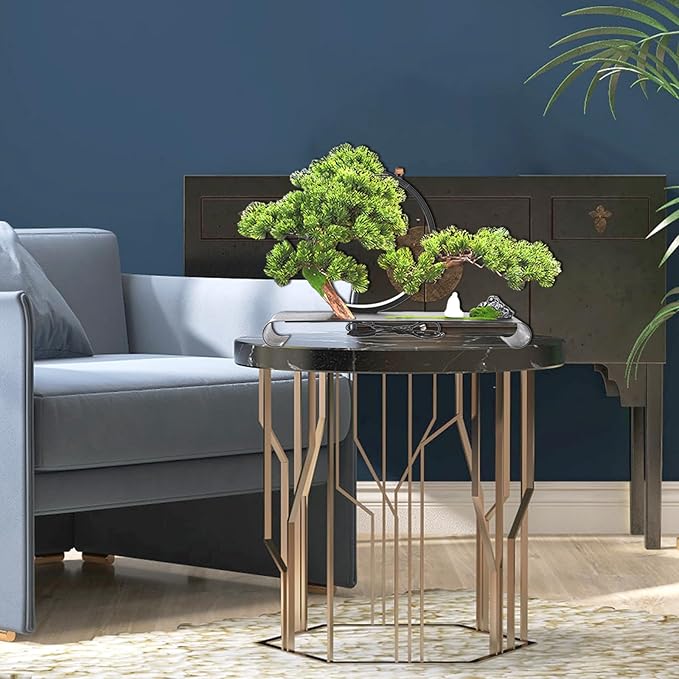 Zen Artificial Tree with Lamp Rings, Realistic Simulation Bonsai, Welcome Pine Faux Potted with Backflow Incense, Artificial Bonsai for Home Office Garden Patio Farmhouse Decoration (Pines)