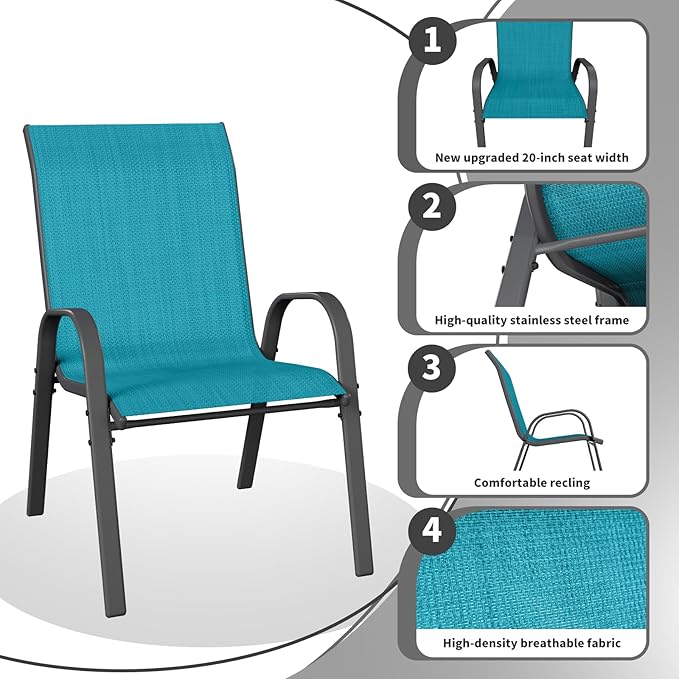 Patio Dining Chairs Set of 2, Outdoor Stackable Chairs with High Back, Outside Chairs for Backyard, Porch, Garden, Poolside (Sky Blue)