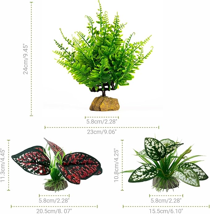 Reptile Artificial Plants, Terrarium Plants Decorations Supplies, Aquarium Fish Tank Plants, Amphibian Habitat Hideout Tank Accessories(L Set-3pcs/E)