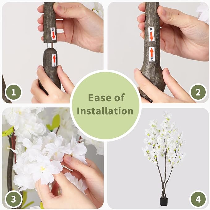 Artificial White Cherry Blossom Tree 6ft(72in) Faux White Flower Tree Indoor Decor Handmade Natural Fake Cherry Tree for Wedding Realistic Cherry Blossom Plant for Home,Living Room,Office Decor
