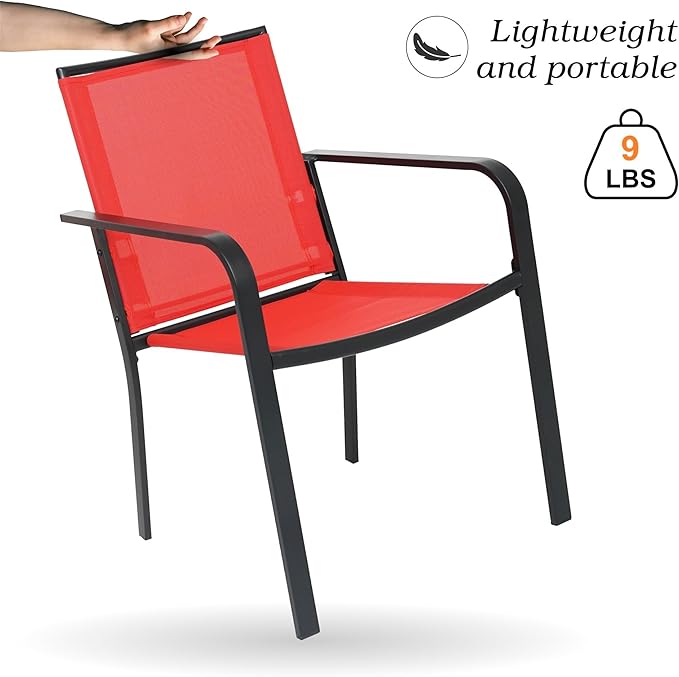 Patio Dining Chairs Set of 6, Outdoor Stackable Dining Furniture Set, All Weather Dining Set for Lawn, Garden, Backyard, Poolside, Red