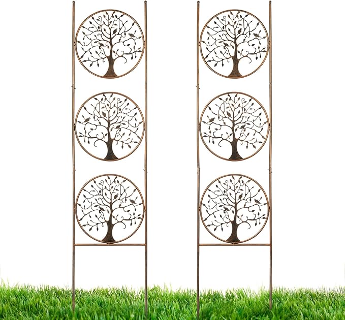 Set of 2 Tree in Life Metal Garden Trellis for Climbing Plants, Decorative Vegetables Flowers Vine Trellis for Outdoor Patio 55'' H x 12.4'' W