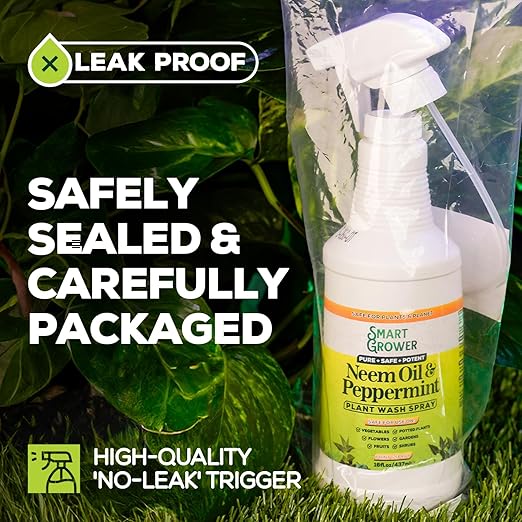 Neem Oil Spray for Plants with Peppermint Oil, Natural Plant Wash Made for Indoor and Outdoor Plants Smart Grower 16oz Easy Ready to Use Spray
