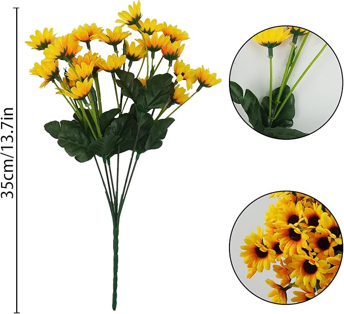 Uieke 6 Bundles Sunflowers Artificial Flowers Daisy Mums Fake Flowers Outdoor UV Resistant No Fade Fall Flowers 24 Stems Greenery Shrubs Indoor Outside Home Wedding Office DIY Garden Décor (Yellow)