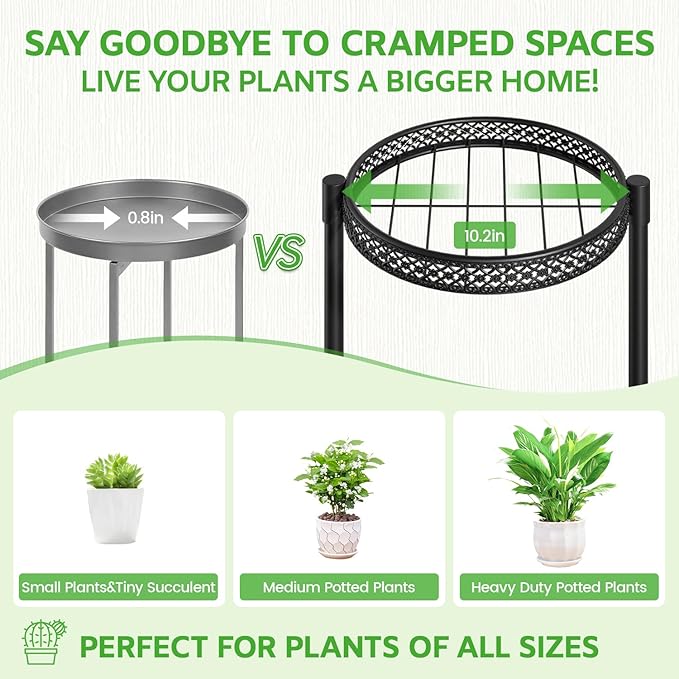 3 Tier Large Plant Stand Indoor Outdoor Clearance, Metal Flower Shelf Pot Holder, 10in Wide Multiple Plants Tall Corner Display Rack for Patio Orchid Office Porch Living Room Garden, Black