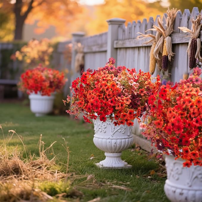 20 Bundles UV Resistant Artificial Fall Flowers - Fake Autumn Plants for Autumn Indoor Outdoor Garden Patio Fireplace Window Box Kitchen Home Decor (Fall Orange Mix)