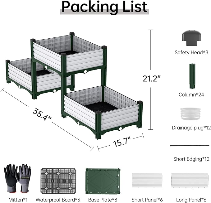 Planter Box Raised Garden Bed with Reinforced Support Rods, Drainage Grid, Multi-Combination Options for Vegetables, Flowers, and Herbs, Ideal for Balcony, and Patio Gardening
