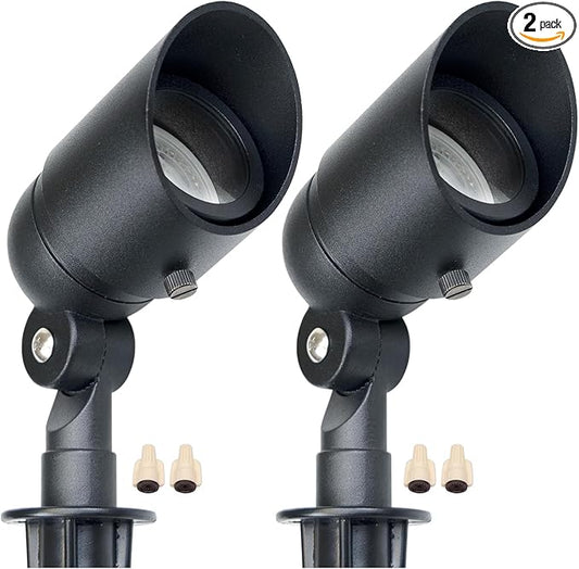 Lumina Lighting® 5W Landscape lighting 12V Landscape Lights Low Voltage Landscape Spotlights Warm White Waterproof Outdoor Replaceable LED Bulb for Garden, Lawn, Porch, Patio and Yard (Black) (2-Pack)
