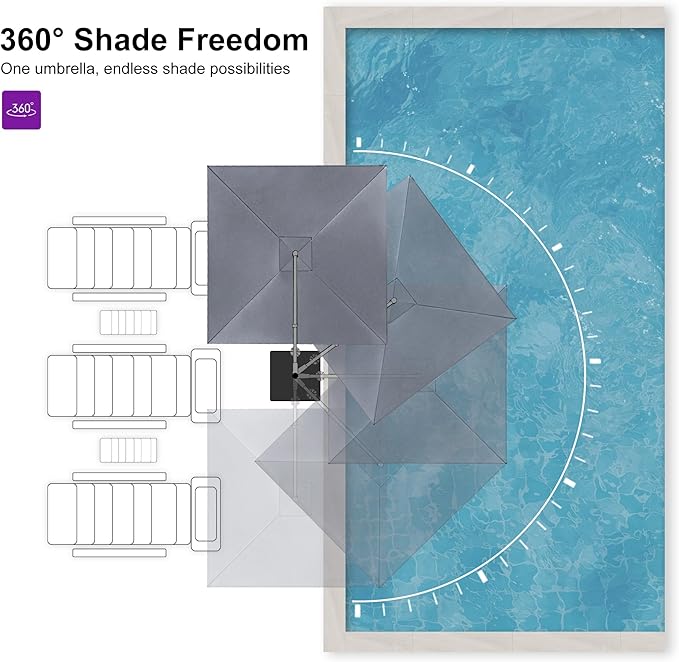 PURPLE LEAF 8 FT Cantilever Patio Umbrella with Base Outdoor Aluminum Offset Square Umbrella with 3 Years Fade Resistance Recycled Fabric and 360-degree Rotation for Deck Pool Garden, Mist Grey