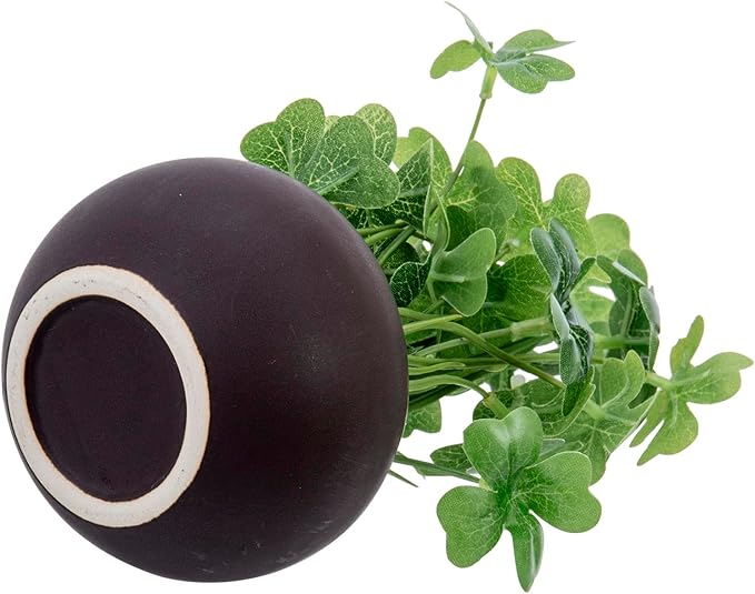 MyGift Modern Trio of Artificial Assorted Green Leaf Plants Potted in Decorative Round Brown Ceramic Pots, Faux Foliage Indoor Tabletop Houseplants, 3 Piece Set