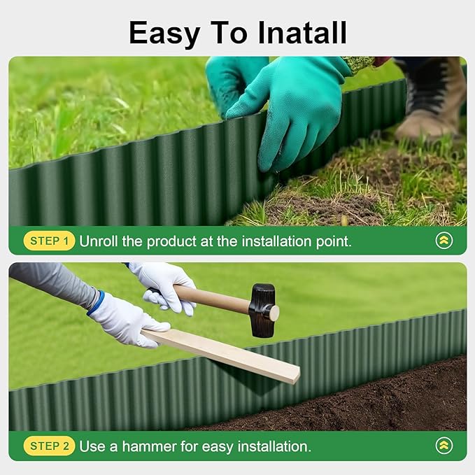 Land Guard Corrugated Metal Garden Edging, 12"×100Ft Steel Landscape Edging, Corrugated Metal Yard Edging Borders, Steel Edging for Landscaping, Garden Fence, Lawn, Flower Bed (Olive-Green)