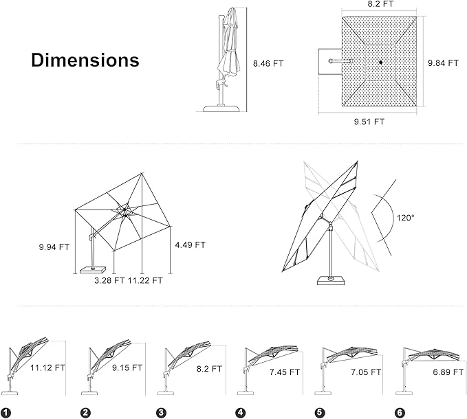 PURPLE LEAF 8' X 10' Swivel Outdoor Patio Aluminum Umbrella with Base Left-right Tilting Cantilever Offset Umbrella with UV Resistant Heavy Duty Fabric for Deck Pool Patio Backyard, Ash Mocha