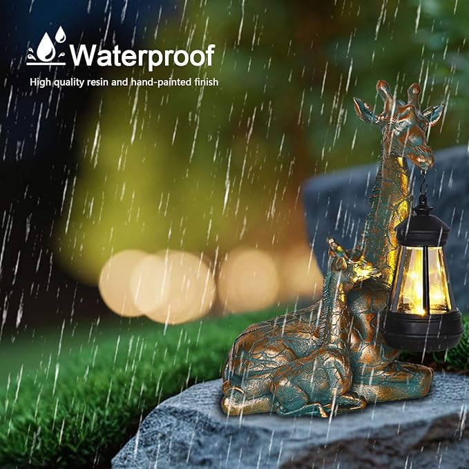Solar Garden Decor - Mother Baby Giraffe Statue with Solar Lantern 9.7" Resin Giraffe Figurine Outdoor Patio Yard Porch Decor Gifts for Mom Grandma Women Gardeners
