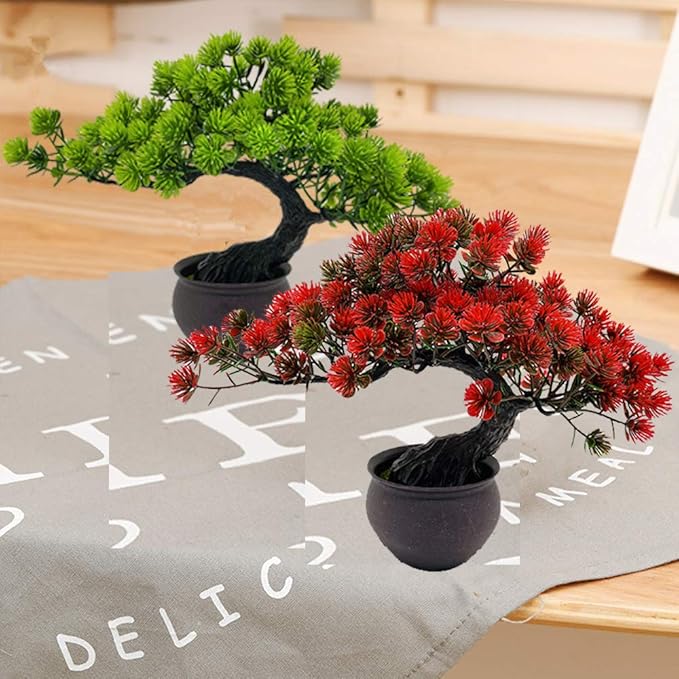 Artificial Bonsai Tree Miniature Artificial Plants Potted Japanese Zen Tree 33 cm in Width Artificial House Plants Juniper Bonsai Fake Plant Greenery for Home Office Decor Desktop Display