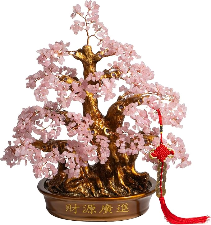 Natural Rose Quartz Tree Large,18" Chakra Crystal Tree(1,300 Gemstone Count) Healing Properties - Bonsai Feng Shui Money Tree for Love Self Care Home Office Decoration