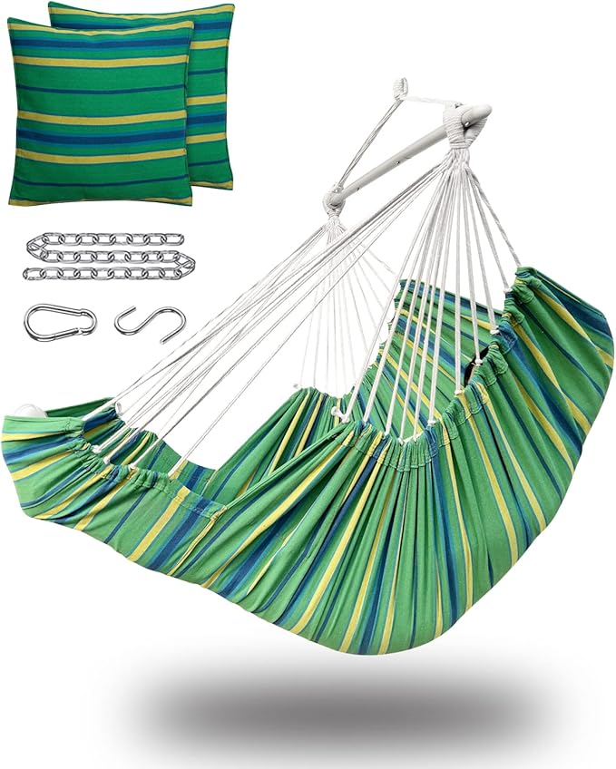 Miztli Hammock Chair Hanging Chair Swing for Bedroom with Foot Rest, Max 500 Lbs, Steel Spreader Bar with Anti-Slip Rings-2 Cushions Included-Indoor and Outdoor