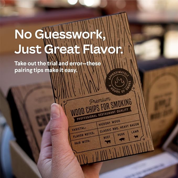 Large Wood Smoking Chips for Smoker - 6 Flavor Variety Pack of Natural Wood Chips - Apple, Hickory, Cherry, Peach, Beech, and Pear - Grilling Accessories for Smoker Grill, Charcoal and Gas Grill