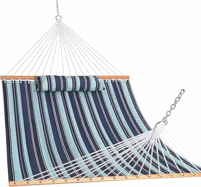 Lazy Daze Hammocks 12FT Quilted Fabric Hammock with Pillow, Double 2 Person Hammock with Spreader Bar for Outdoor Outside Patio Garden Yard Pool Beach,450lbs Weigh Capacity QFH034