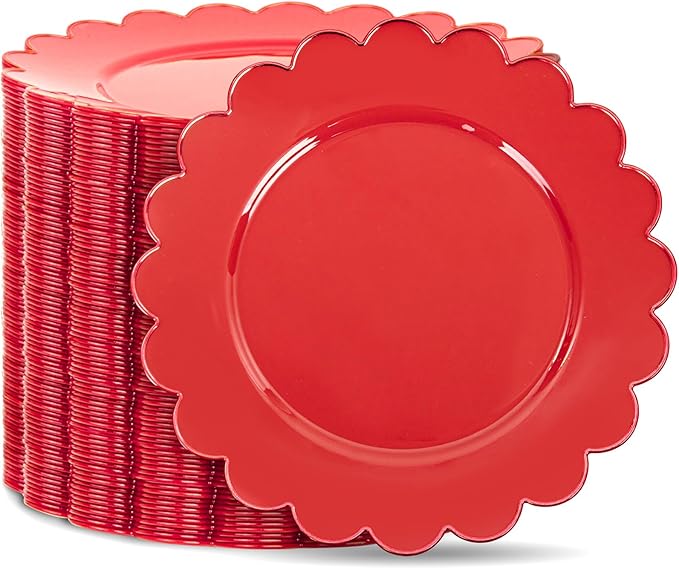 SUT 72Pcs Red Plastic Plates-7.5inch Red Dessert Plates, Red Disposable Plates, Disposable Plates,Fancy Plastic Plates, Heavy Duty Plastic Plates for Wedding & Parties